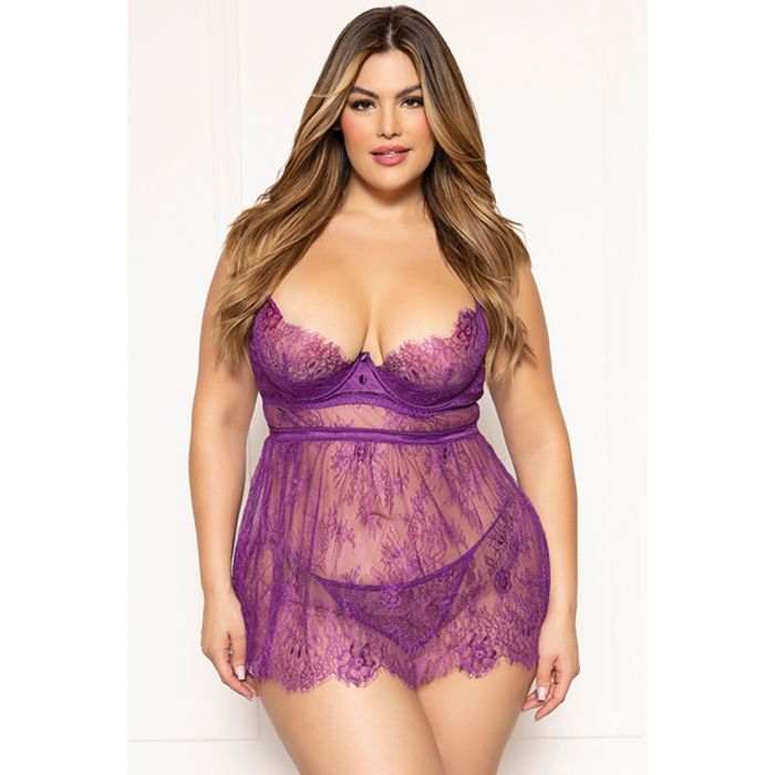 Floral Lace Babydoll W/Thong
